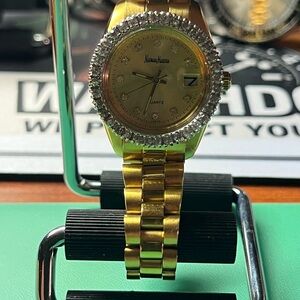 Neiman Marcus Gold Watch with Diamond Accents